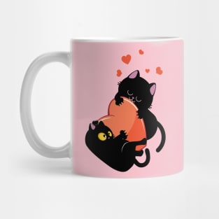 Black cats play with heart Mug